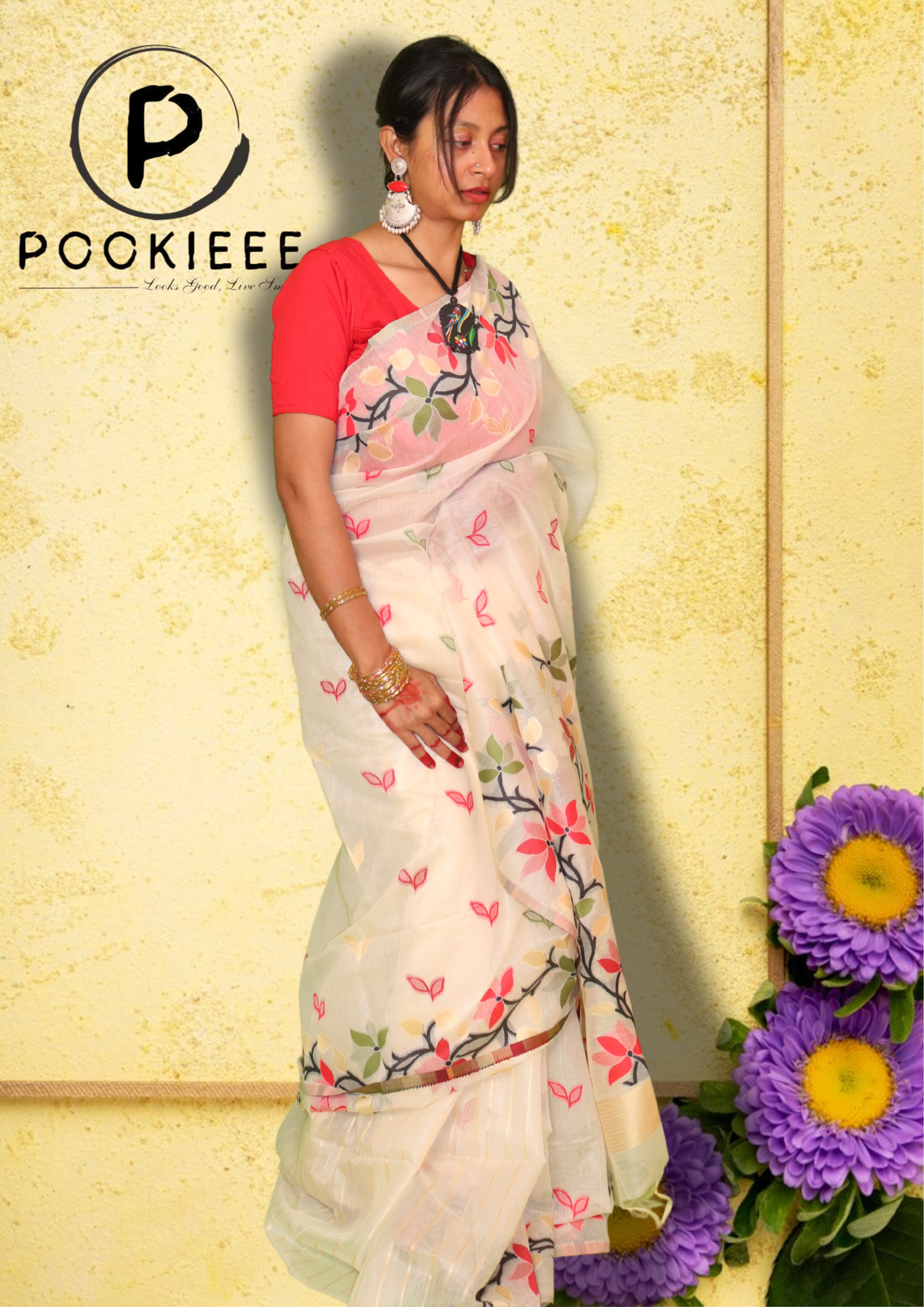 Handmade Jamdani Cotton Saree with Blouse Piece